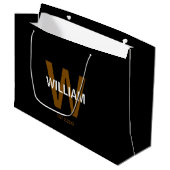 Grand Sac Cadeau Elegant Black &White Personalized Name Monogram (Devant Angle)