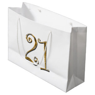 Grand Sac Cadeau élégant blanc de 21ème or d'anniversaire