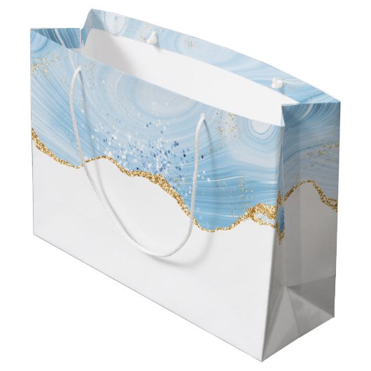 Grand Sac Cadeau Elégant bleu et or design Agate Anniversaire (Dos Angle)