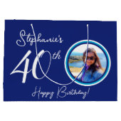 Grand Sac Cadeau Elégant bleu marine 40e anniversaire Photo (Dos)