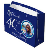 Grand Sac Cadeau Elégant bleu marine 40e anniversaire Photo (Dos Angle)