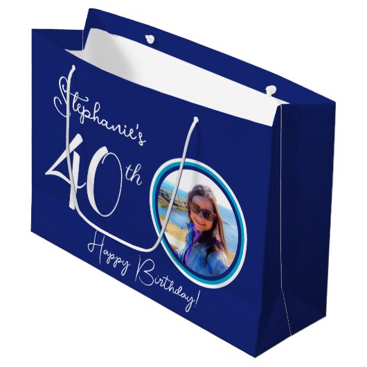 Grand Sac Cadeau Elégant bleu marine 40e anniversaire Photo (Devant Angle)