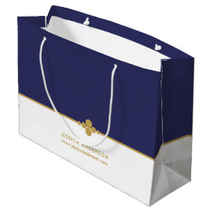 Grand Sac Cadeau Élégant bleu marine Gold personnalisé 