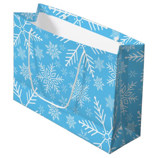 Grand Sac Cadeau Elégant Blue Aqua White Winter Snowflake (Devant Angle)