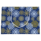 Grand Sac Cadeau Élégant Blue Gold Snowflakes Noël (Devant)