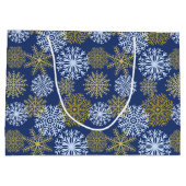 Grand Sac Cadeau Élégant Blue Gold Snowflakes Noël (Dos)