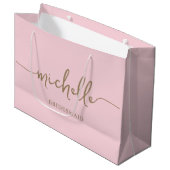 Grand Sac Cadeau Élégant Blush Pink Chic Gold Monogramme Script (Devant Angle)