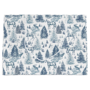 Grand Sac Cadeau Elégant Cheval Blanc Vintage en Toile de Bois de N
