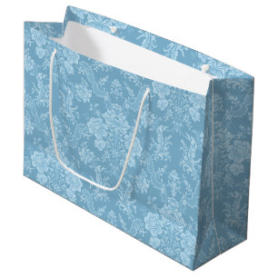 Grand Sac Cadeau Élégant chic floral romantique Damask-Pastel Blu