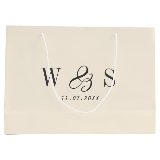Grand Sac Cadeau Élégant couple mariage initial crème naturelle (Dos)