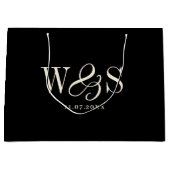 Grand Sac Cadeau Élégant couple noir mariage initial (Devant)