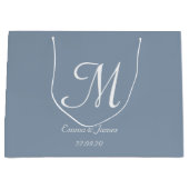 Grand Sac Cadeau Elégant Dusty Blue & White Monogramme Nom (Devant)