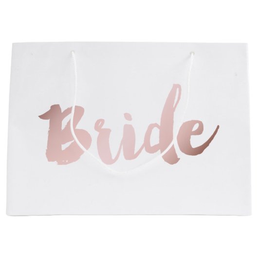 Grand Sac Cadeau élégant faux rose or rose "mariée" (Devant)