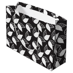 Grand Sac Cadeau Elégant feuille moderne noir et blanc