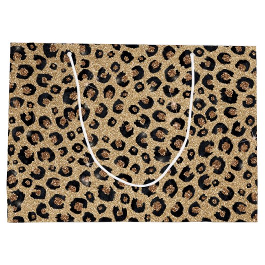 Grand Sac Cadeau Elegant Gold Glitter Black Leopard Print (Dos)