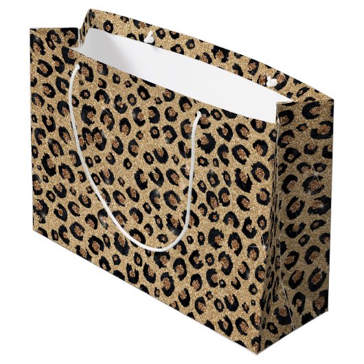 Grand Sac Cadeau Elegant Gold Glitter Black Leopard Print (Dos Angle)