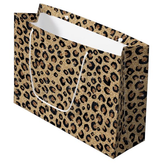Grand Sac Cadeau Elegant Gold Glitter Black Leopard Print (Devant Angle)