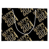 Grand Sac Cadeau Élégant Gold Look Script Black Happy New Year 2024 (Dos)