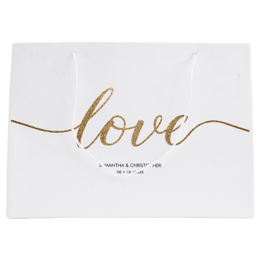 Grand Sac Cadeau Elegant Gold Love Script Mariage personnalisée (Devant)