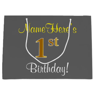 Grand Sac Cadeau Élégant, gris, anniversaire d'or de Faux ęr ; N