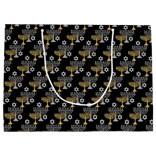 Grand Sac Cadeau Elégant Hanoukka Holiday Motif Gold (Dos)