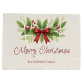 Grand Sac Cadeau Elegant Holly & Red Bow Noël - (Dos)