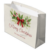 Grand Sac Cadeau Elegant Holly & Red Bow Noël - (Dos Angle)