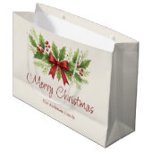 Grand Sac Cadeau Elegant Holly & Red Bow Noël - (Devant Angle)