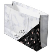 Grand Sac Cadeau élégant marbre blanc rose or géométrique (Devant Angle)