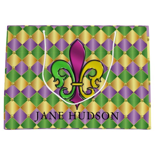 Grand Sac Cadeau Elégant Mardi Gras Fleur De Lis Design Cadeau (Devant)