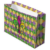 Grand Sac Cadeau Elégant Mardi Gras Fleur De Lis Design Cadeau (Devant Angle)