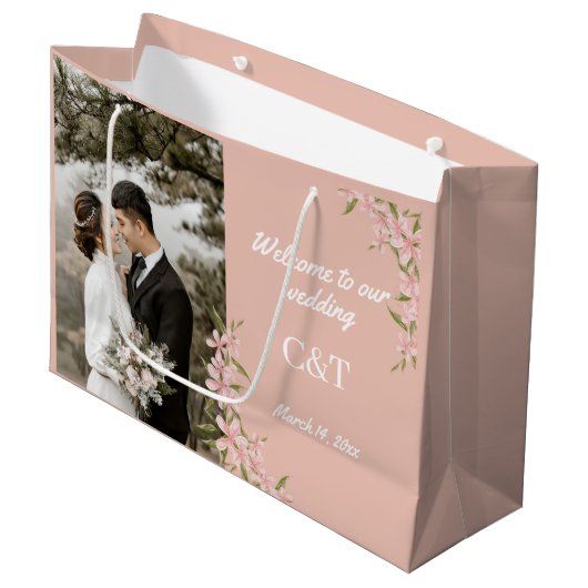 Grand Sac Cadeau Élégant Mariage blanc et Brown de Bohême (Devant Angle)