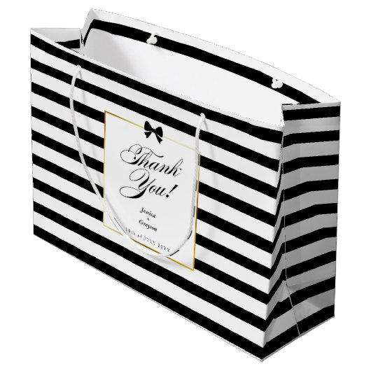 Grand Sac Cadeau Élégant Mariage de trame en or noir blanc (Dos Angle)