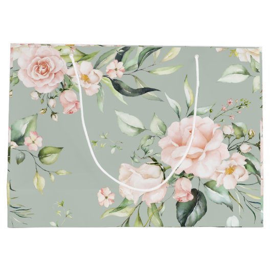 Grand Sac Cadeau Élégant Mariage vert Eucalyptus Rose Blush (Dos)