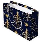 Grand Sac Cadeau Elégant Marine Bleu Or Noël Arbre étoile Motif (Dos Angle)