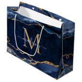 Grand Sac Cadeau Elégant Marine Blue Gold Agate Geode Girly Monogra (Devant Angle)
