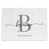 Grand Sac Cadeau Élégant minimal blanc Gris Monogramme Girly Script (Devant)