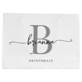 Grand Sac Cadeau Élégant minimal blanc Gris Monogramme Girly Script (Dos)