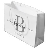 Grand Sac Cadeau Élégant minimal blanc Gris Monogramme Girly Script (Dos Angle)