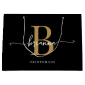 Grand Sac Cadeau Élégant minimal Noir Monogramme Girly Script (Devant)