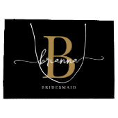Grand Sac Cadeau Élégant minimal Noir Monogramme Girly Script (Dos)