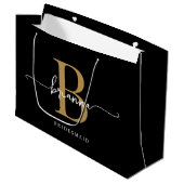 Grand Sac Cadeau Élégant minimal Noir Monogramme Girly Script (Devant Angle)