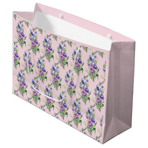 Grand Sac Cadeau Elégant modèle floral bleu violet tendance