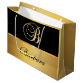 Grand Sac Cadeau Élégant Monogram Black Gold Elegant Nom de script (Devant Angle)