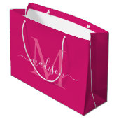 Grand Sac Cadeau Élégant Monogramme Magenta Rose Blanc Élégant Scri (Dos Angle)
