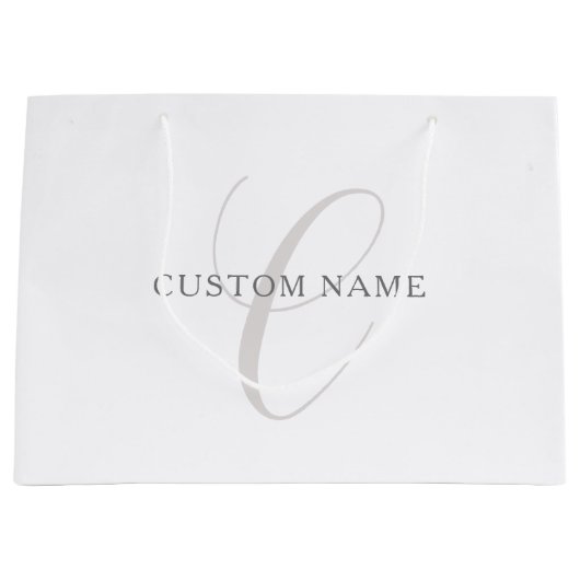 Grand Sac Cadeau Élégant Monogramme moderne | Gris et blanc (modifi (Devant)