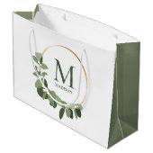 Grand Sac Cadeau Élégant Monogramme Vert Wreath (Dos Angle)