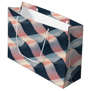 Grand Sac Cadeau Élégant Motif 3D Wave en Turquoise, Rose et crème