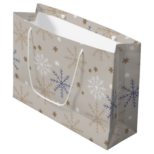 Grand Sac Cadeau Élégant Motif beige Snowflake (Devant Angle)