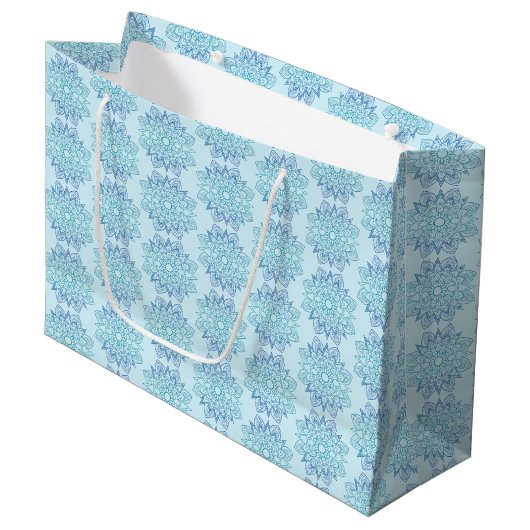 Grand Sac Cadeau Elégant Motif bleu mandala (Devant Angle)
